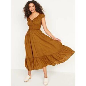 Old Navy Babydoll Maxi Dress Womens S Miner's Gold Milkmaid Cottagecore